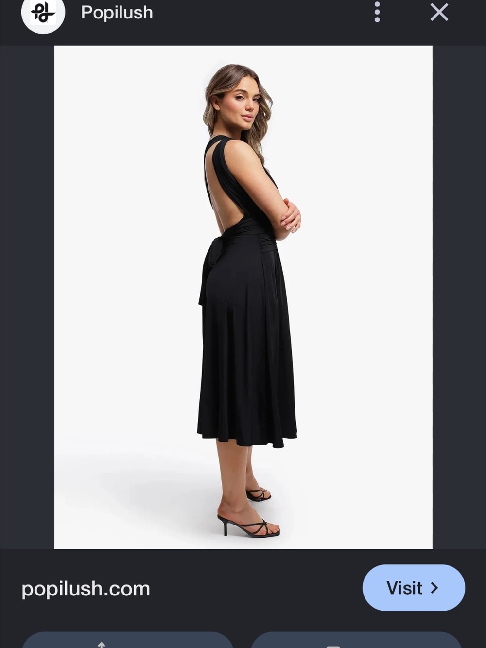 Popilush Black Open-Back Sleeveless Midi Dress